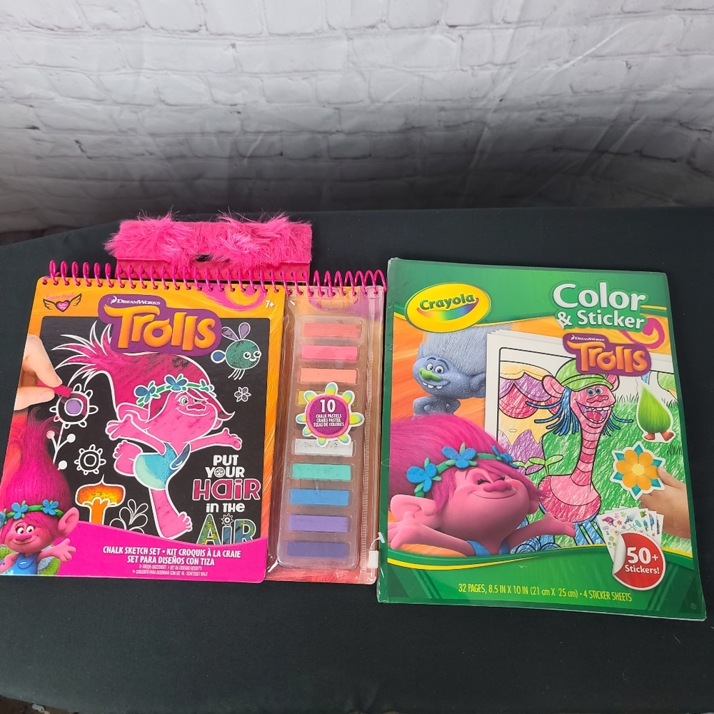 Trolls. Dreamworks Put Your Hair in the Air. Chalk Sketch w/ Color, stic…